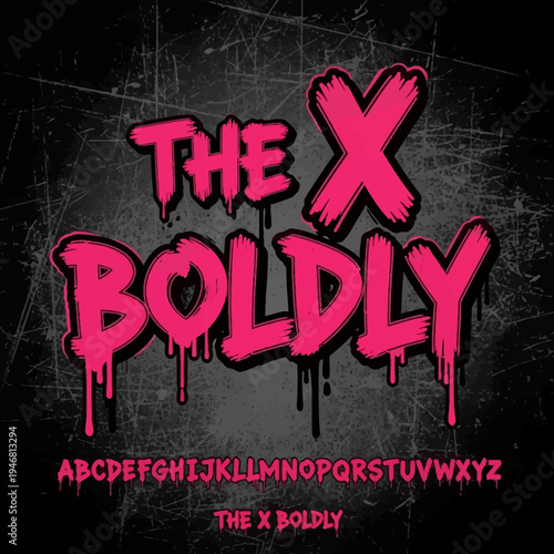 The X Boldly pink graffiti lettering font.