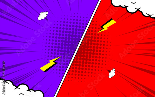 Comic versus pop art battle background. Vector illustration.