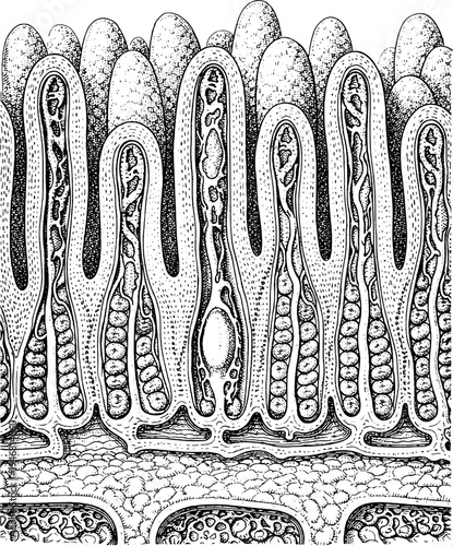 Victorian intestinal villi histology engraving vintage medical illustration