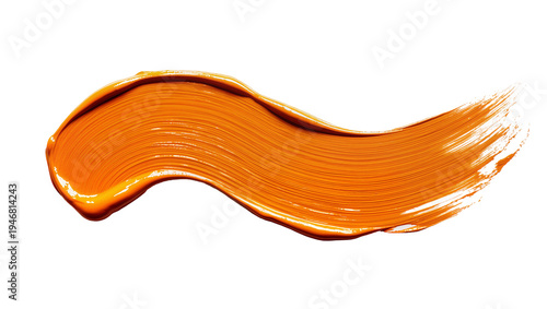 Isolated vivid orange paint stroke with rich texture and dynamic wavy smear.
