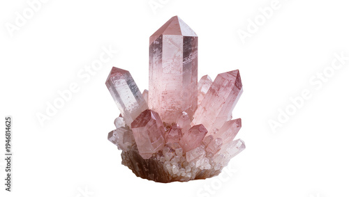 Photos Isolated beautiful natural pink quartz crystal cluster mineral specimen gemstone