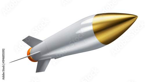 Фотография Isolated powerful modern missile weapon with a reflective golden tip and stabili