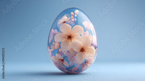 ester egg icon 3d render with Sakura flowers