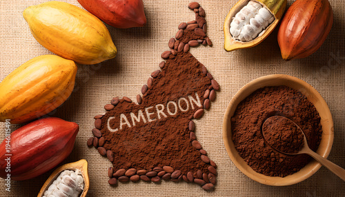 Premium cocoa beans export from Cameroon map concept