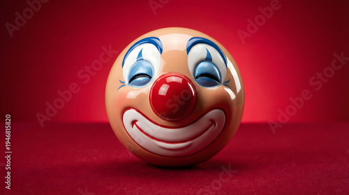 Wallpaper Mural Smiling Clown Face Balloon on Red Background with Blue Eye Makeup Torontodigital.ca