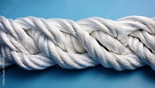 close up of a twisted white rope against a soft blue background showcasing texture and detail in a visually striking composition