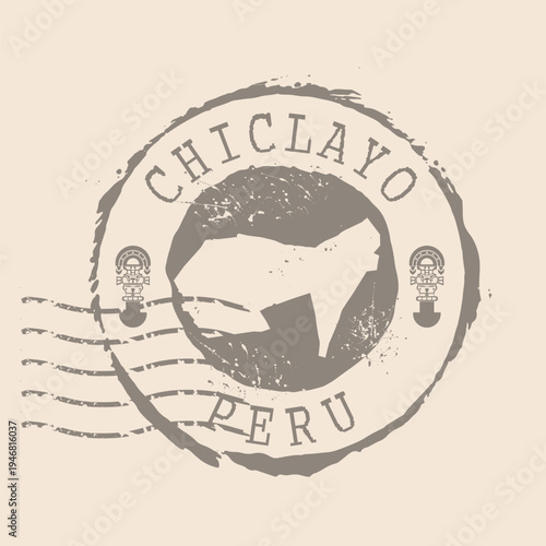 Stamp Postal of Chiclayo is city of Peru. Map Silhouette rubber Seal.  Design Retro Travel. Seal  Map of Chiclayo grunge  for your design. Peru. EPS10