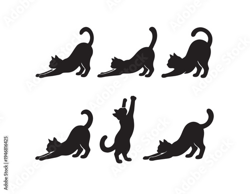 Three cats in various poses with pixelated texture and black and white color scheme Vector