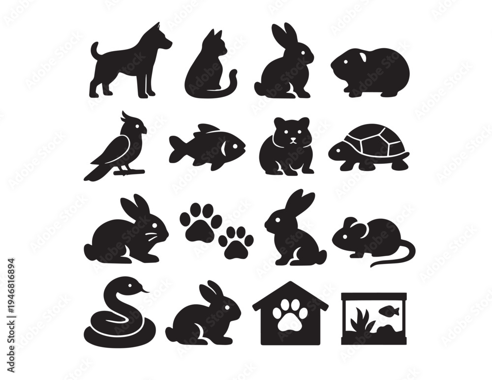 Obraz premium Pixelated animals showcasing various patterns and textures in a grid layout Vector