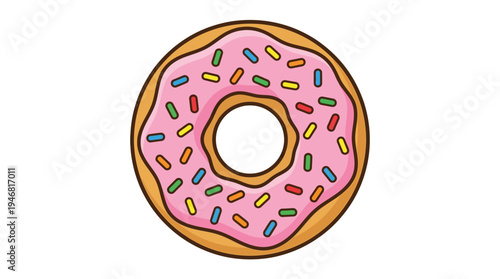 lat vector illustration of a donut with sprinkles, simple shapes, clean outline