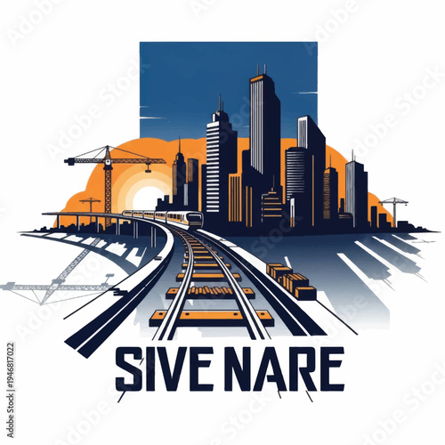 Cityscape with Train Tracks and Skyscrapers.