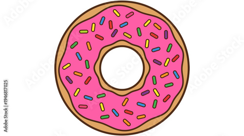 lat vector illustration of a donut with sprinkles, simple shapes, clean outline