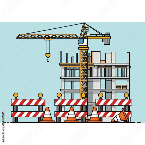 Construction Site with Crane and Building.