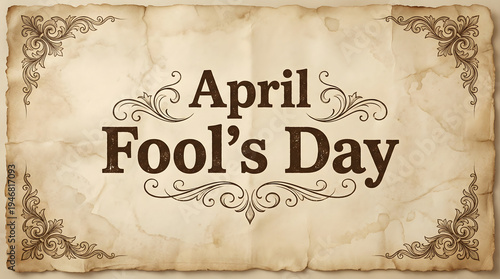 Wallpaper Mural Vintage Aged Paper with Elegant April Fool's Day Calligraphy Design Torontodigital.ca