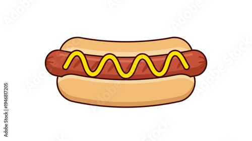Flat vector illustration of a hot dog with mustard