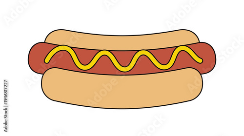 Flat vector illustration of a hot dog with mustard