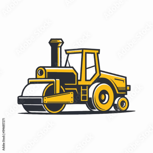 Yellow Steamroller Machine Heavy Equipment.