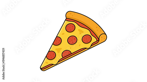Flat vector illustration of a slice of pizza with cheese and pepperoni, minimal design