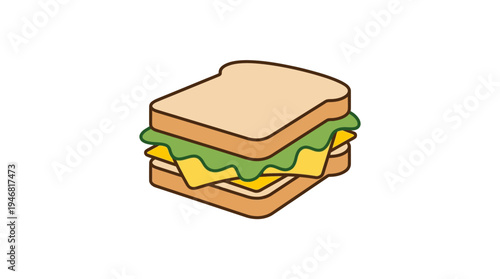 Flat vector illustration of a sandwich with lettuce and cheese