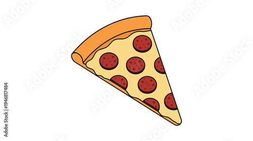 Flat vector illustration of a slice of pizza with cheese and pepperoni, minimal design