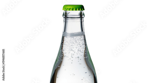 Tableau sur toile Isolated glass bottle with sparkling water and bubbles, refreshing drink with gr