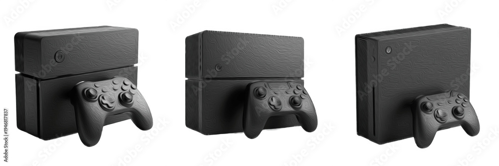 Obraz premium Modern Black Video Game Console with Wireless Controller Isolated