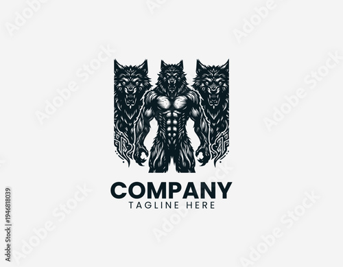 Aggressive werewolf monster black vector logo illustration isolated on white background