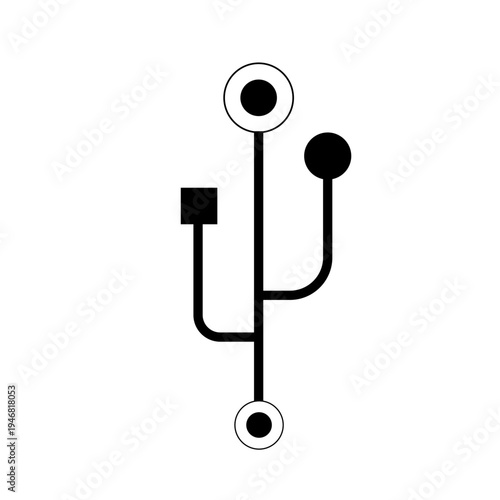 code branch/fork or a variation of the USB symbol., Version Control, Code Branch, USB Symbol Variation, USB connectivity, Usb icon transfer and connection data symbol 
