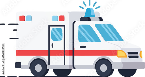 Emergency ambulance vector illustration, speeding flat design