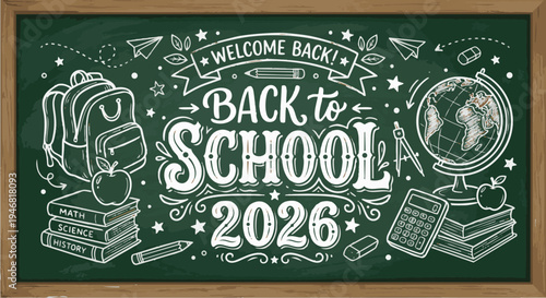 back to school blackboard, Back to School 2026 Chalkboard Style Typography Poster