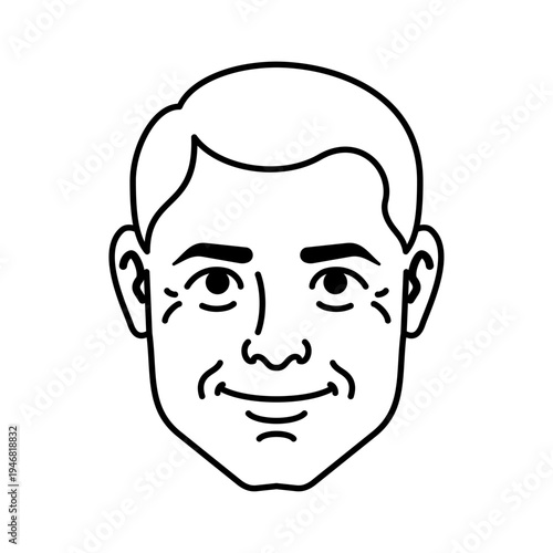 line art portrait of a smiling middle-aged man. Clean black and white headshot icon for avatar, user profile, or character design.