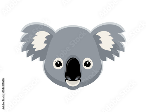 grey koala head. Cute Australian wildlife icon for stickers, avatars, and nature concepts.
