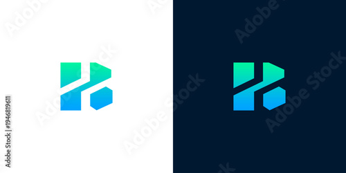 Modern abstract letter R logo design with gradient colors on white and dark backgrounds, symbolizing technology and innovation