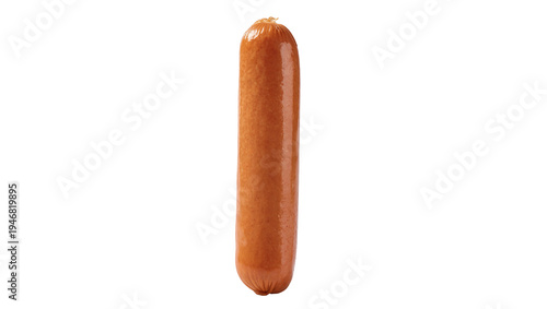 Isolated single uncooked frankfurter sausage, classic American picnic food ingredient