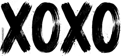 Grunge brush stroke XOXO typography text vector illustration black and white
