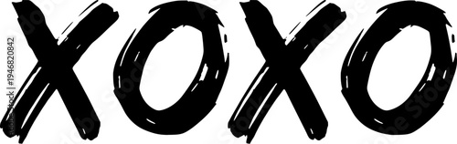 Grunge brush stroke XOXO typography text vector illustration black and white
