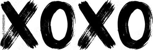 Grunge brush stroke XOXO typography text vector illustration black and white
