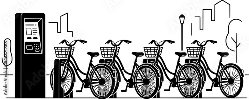 Bike Sharing Station Vector - Smart City Bicycle Rental System with Docking Interface Line Art
