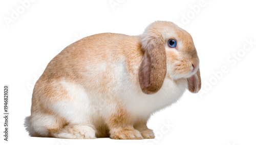 Bild auf Leinwand Isolated adorable Holland Lop rabbit with long floppy ears and bright blue eyes,