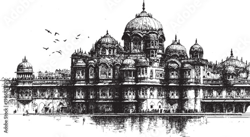Hawa Mahal, India illustration on a white background. This vector illustration can be used in any size you like for advertising, logos, and other work.
