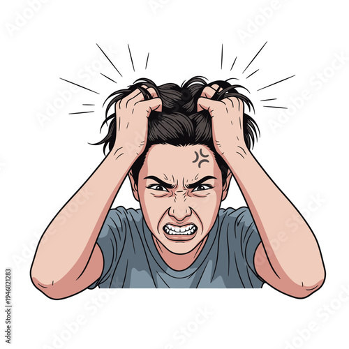 Vivid illustration of a person experiencing intense frustration and stress, pulling their hair in exasperation, symbolizing overwhelming pressure and emotional distress