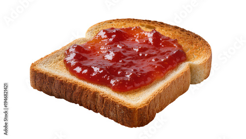 Картината върху платно Isolated appetizing golden brown toasted bread slice with sweet red fruit jam sp