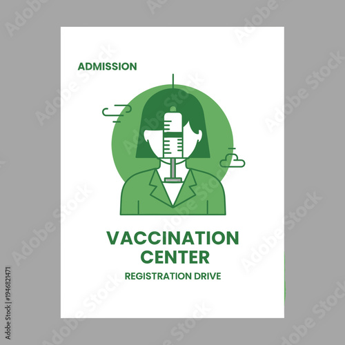Modern Vaccination Center Poster Illustrating Admission And Registration Initiatives