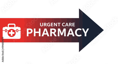 Modern Urgent Care Pharmacy Arrow Sign Concept On White Background Design