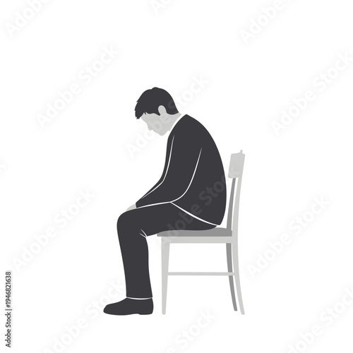 Vector illustration of a man sitting alone, reflecting profound sadness, deep contemplation, emotional fatigue, stress, loneliness, and the silent struggle with mental well-being