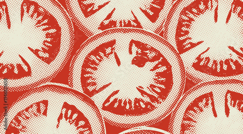 Fresh Tomato Slices Vintage Halftone Illustration