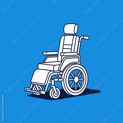 Modern Wheelchair Design on Blue Background Illustrates Accessibility and Mobility Solutions