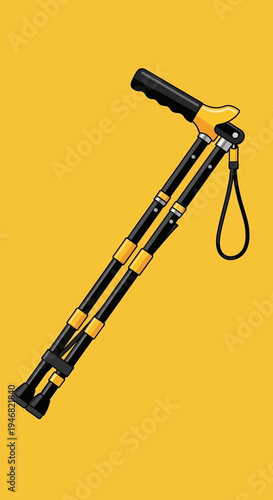 Modernized Telescopic Hiking Pole Depicted Against a Vibrant Yellow Background in Studio