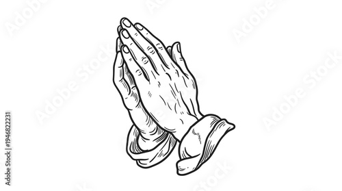 Hand-drawn praying hands vector art illustration, perfect for religious, spiritual, or faith-based designs. Evokes peace, hope, and devotion. Ideal for web, print, and graphic projects.