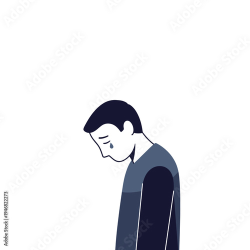 A minimalist illustration of a person crying with a tear rolling down their cheek, conveying sadness and distress